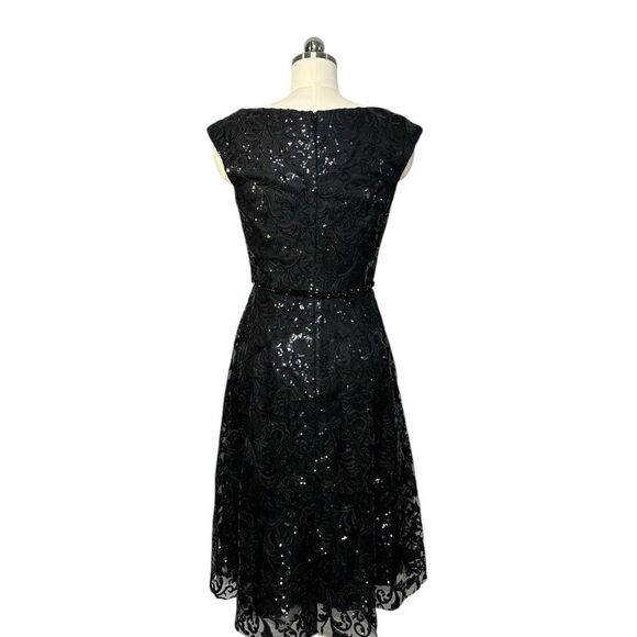 Mac Duggal 68012 Black Sequin Cap Sleeve Midi Cocktail Dress | Size 6 - Picture 9 of 13